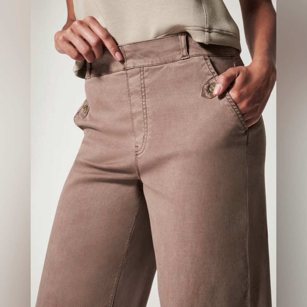 SPANX Twill Wide Leg Cropped Pants in Cedar Brown - Picture 3 of 6